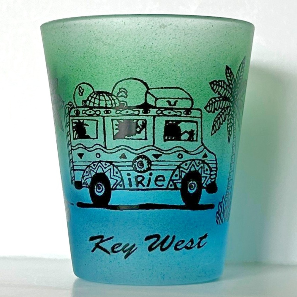 Key West FL Irie Bus‎ Ombre Blue Green Collectible Shot Glass Barware Souvenir